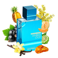 Al Haramain Amber Oud Aqua Dubai spray-action highlights a fresh opening