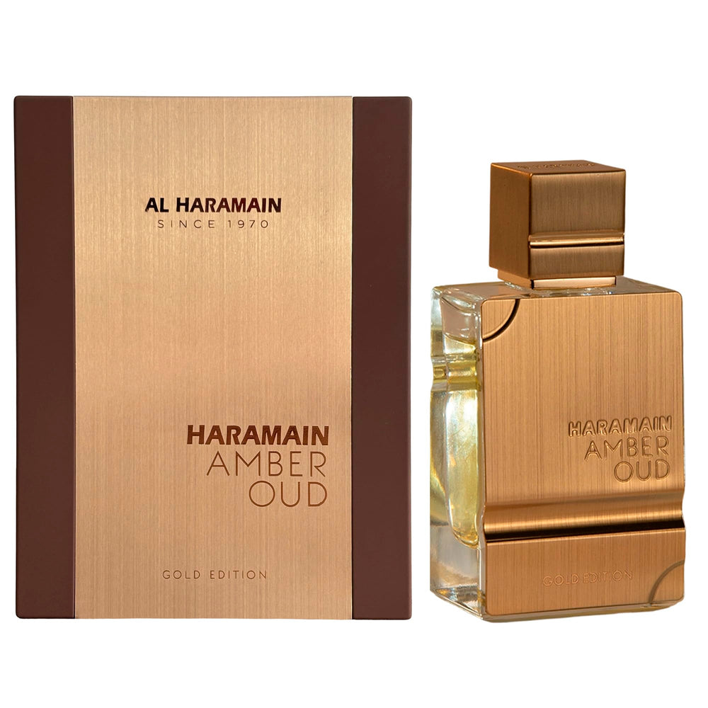 Al Haramain Amber Oud Gold Edition bottle close-up showing amber tone