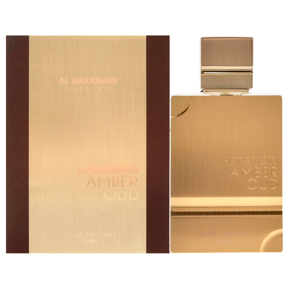 Al Haramain Amber Oud Gold Edition bottle front shows amber-vanilla allure ideal for evenings.