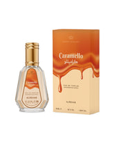 Al-Rehab Caramello EDP bottle close-up highlighting elegant design and lasting aroma.