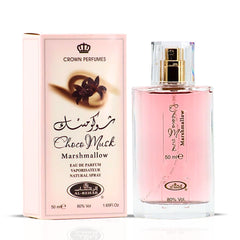 Al-Rehab Choco Musk Marshmallow bottle close-up for sweet, long-lasting gourmand moments.