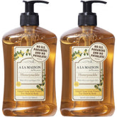 A LA MAISON Honeysuckle hand soap bottle 2-pack for gentle cleansing at home.