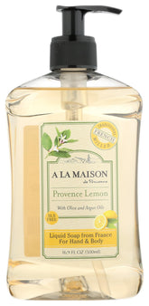 Jabón de manos A LA MAISON con limón Provenza, envase práctico para uso diario y piel suave.