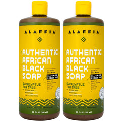 Alaffia African Black Soap bottle with label for all-in-one cleansing.