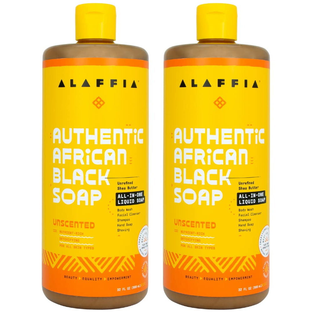 Alaffia African Black Soap unscented 2-pack bottle front for versatile daily cleansing