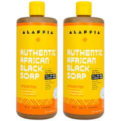Alaffia African Black Soap unscented 2-pack bottle front for versatile daily cleansing