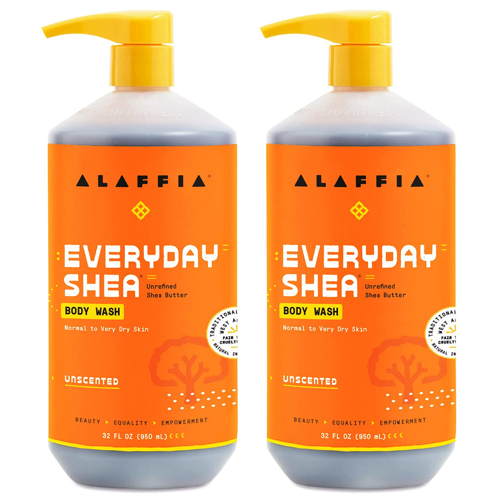 Alaffia Everyday Shea Body Wash 2-pack front view highlighting the unscented formula.