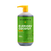 Shampoo de coco Alaffia en botella para limpieza suave.