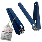 ALAZCO Comfort Hold Navy Nail Clippers with steady grip for precise trimming