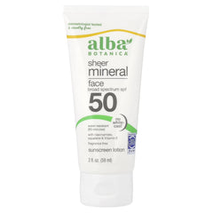 Alba Botanica frasco de 60 ml con protección solar diaria para la piel del rostro.