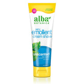 Alba Botanica Very Emollient Shave Cream unscented tube supports gentle, irritation-free shaving.