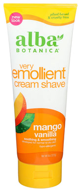 Alba Botanica Very Emollient Mango Vanilla Cream Tube for smooth shaving.