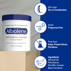 Albolene aplicación suave: remueve maquillaje resistente sin resecar la piel.