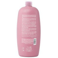 Close-up of Semi di Lino Moisture Nutritive Shampoo pump, highlighting color-safe formula