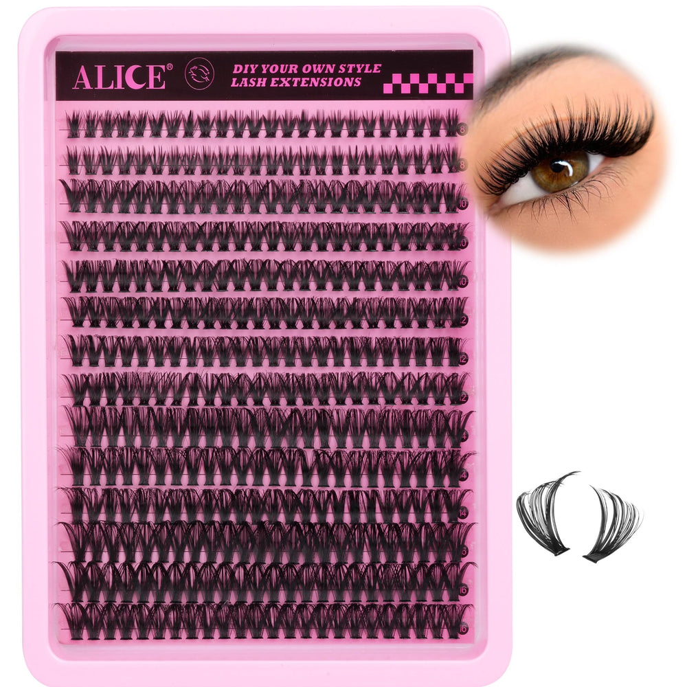 ALICE cluster eyelashes 336pcs 50D for dramatic fullness and lightweight wear
