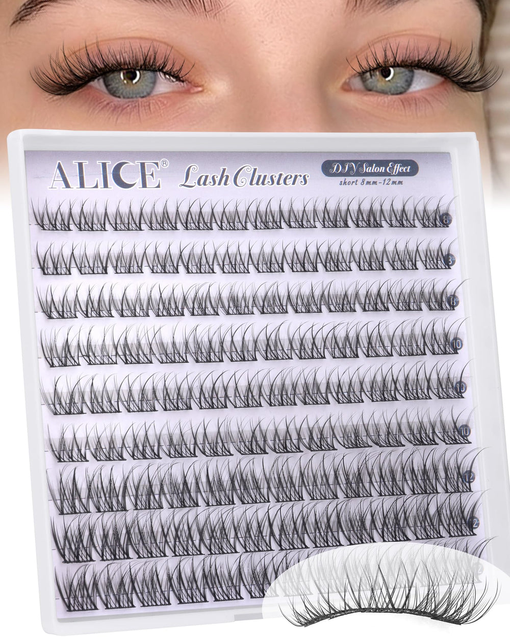 ALICE natural short lash clusters 8-12mm with C-curly for a wispy, natural look suitable for daily wear.
