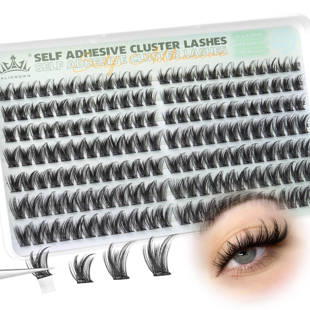 ALICROWN HAIR self-adhesive lash clusters tray for quick, glue-free lash application.
