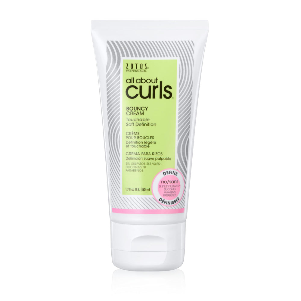 All About Curls Bouncy Cream bottle close-up for defining curls