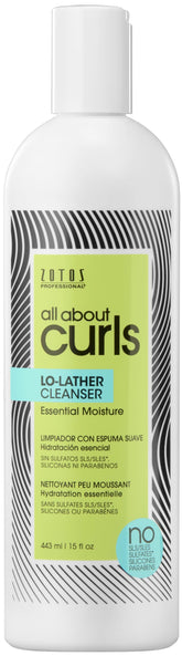 ALL ABOUT CURLS Lo-Lather Cleanser: botella visible, limpieza suave para rizos definidos