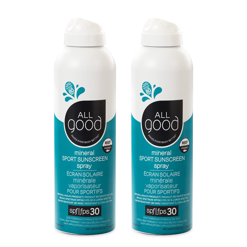 All Good Sport Sunscreen Spray front view in a 2-pack for reliable protection.