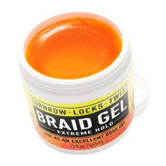 Hands apply AllDay Locks gel while braiding for defined twists.