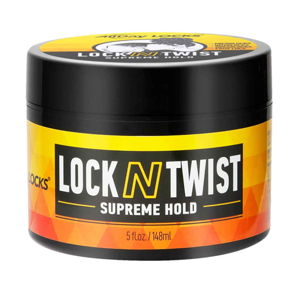 AllDay Locks Lock N Twist Supreme Hold en tarro, ofrece agarre duradero para peinados.