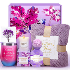 Allemu Mothers Day gift basket with soft flannel blanket for cozy moments