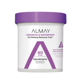Almay biodegradable eye makeup remover pad close-up, gentle for sensitive eyes.