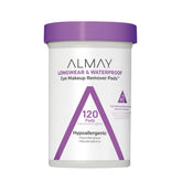 Almay biodegradable eye makeup remover pads in packaging for sensitive eyes.