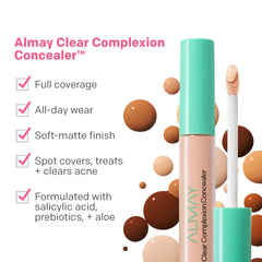 Almay Clear Complexion Concealer muestra cobertura precisa para imperfecciones.