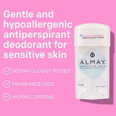 Close-up of Almay gel bottle—quick-drying application for underarms