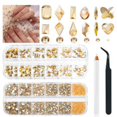 ALOCIAM piedras para uñas champagne dorado con destello brillante para decorar.