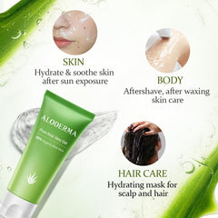Aloderma Aloe Gel clear texture close-up highlighting fast absorption.