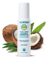 ALOESUN coconut tanning oil spray lavender bottle for easy on-the-go tanning