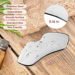 ALOYGUZ stainless steel gua sha tool offers a cool, soothing facial massage