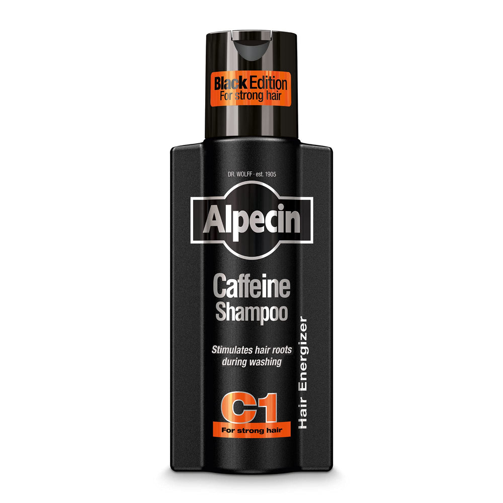 Botella de Alpecin C1 Black Edition con posible fortalecimiento de raíces.