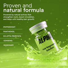 Alphainfuse serum being massaged into scalp for quick absorption.