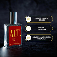 ALT. FRAGRANCES Crystal No. 23 wooden box scene communicates premium branding and lasting impression.