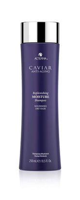 Alterna CAVIAR Anti Aging Replenishing Moisture Shampoo bottle showing premium packaging and color protection.