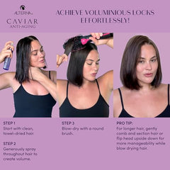 Alterna Caviar Anti-Aging Multiplying Volume Styling Mist nozzle enables even application.
