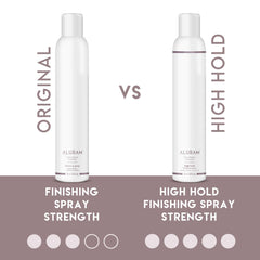 ALURAM finish spray on styled hair provides long-lasting hold and shine.