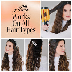 Alure ceramic tourmaline three-barrel waver for frizz-free shine and versatile styling.