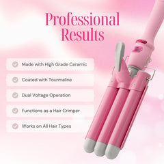 Alure ceramic tourmaline triple-barrel design creates soft waves with minimized frizz.