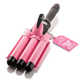 Alure three-barrel curling iron wand with LCD display for precise temperature control.