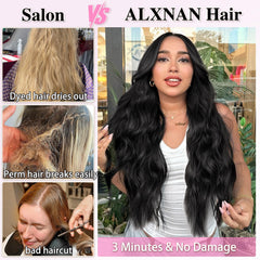 ALXNAN 6-inch wide clip-in weft with three clips for balanced hold.