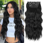 ALXNAN long wavy clip-in extension in black adds instant length and volume.