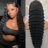Alyoga deep wave lace front wig with 13x6 lace for seamless parting.