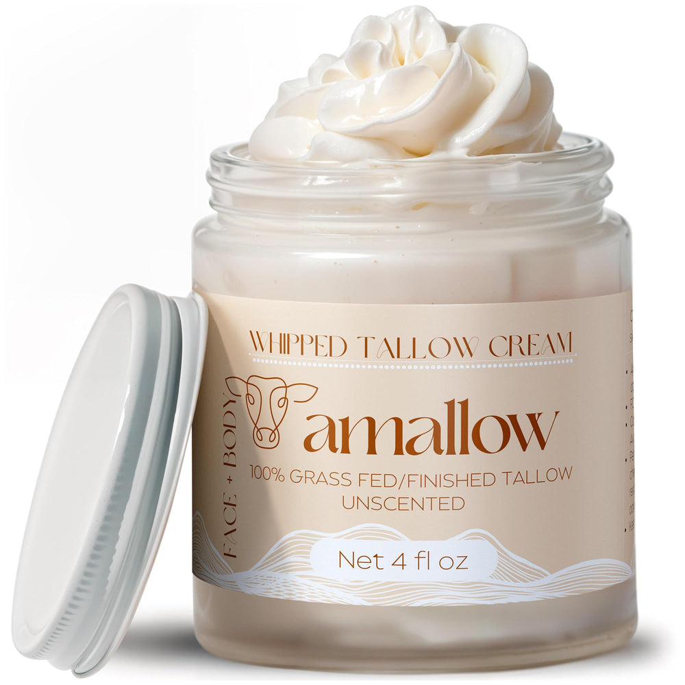 Amallow unscented beef tallow moisturizer jar demonstrating gentle hydration