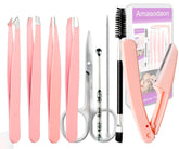 Amasodaon tweezers set close up showing precision tips for flawless eyebrow work
