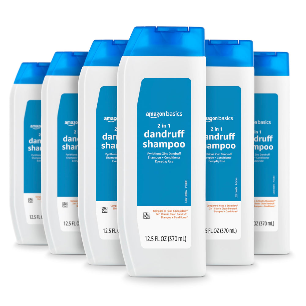 Amazon Basics 2 en 1 champú y acondicionador, botella vertida, uso diario para cuero cabelludo cómodo